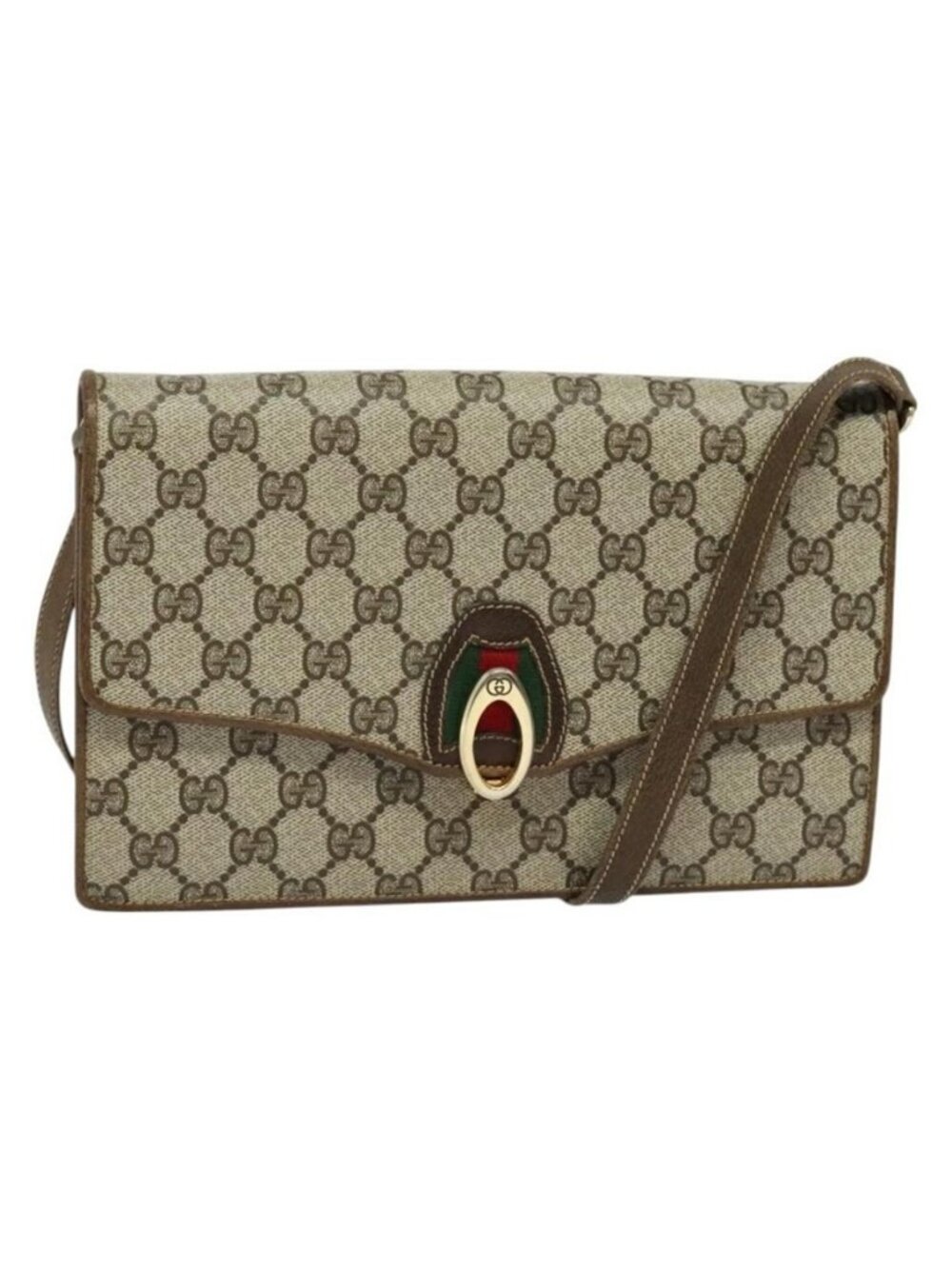 Authentic GUCCI GG Supreme Web Sherry Line Shoulder Bag PVC Beige Gold